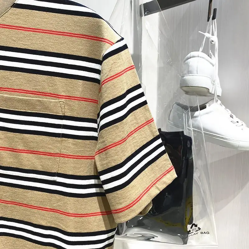 Japanese 2021 summer New Khaki stripe short sleeve T-shirt