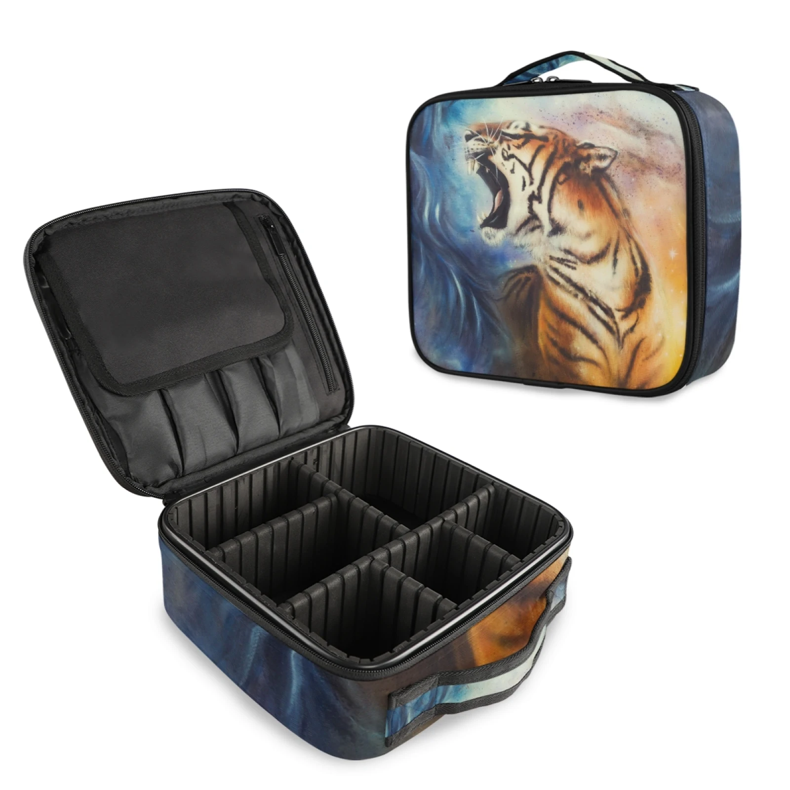 

High Quality Female Professional Makeup Tiger Skin Print Organizer Bolso Mujer Cosmetic Bag Large Capacity Storage Case Suitcase