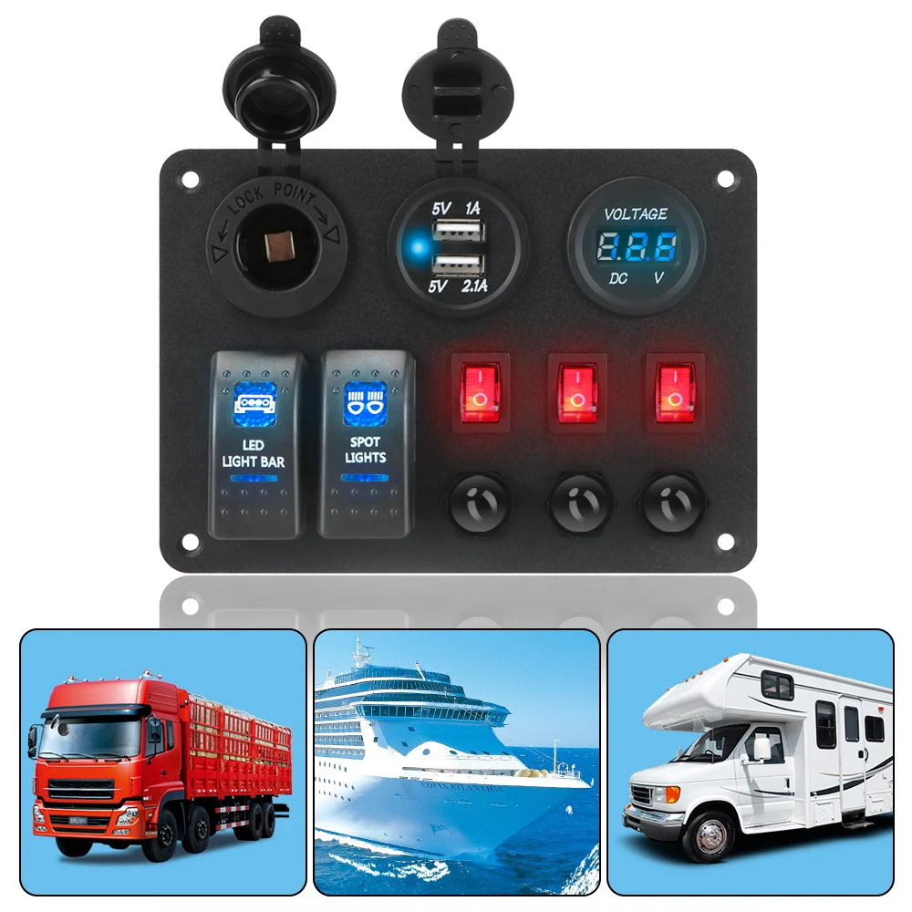 Двойные USB-порты для автомобиля, морской RV-контур, фонарь с защитой от перегрузки, цифровой вольтметр, 2 + 3 клавиши, клавишная панель переключ...
Двойные USB-порты для автомобиля, морской RV-контур, фонарь с защитой от перегрузки, цифровой вольтметр, 2 + 3 клавиши, клавишная панель переключ...