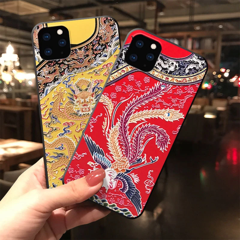 Чехол для телефона в китайском стиле с 3D тиснением iPhone X XS XR 11 12 Pro Max мягкая задняя