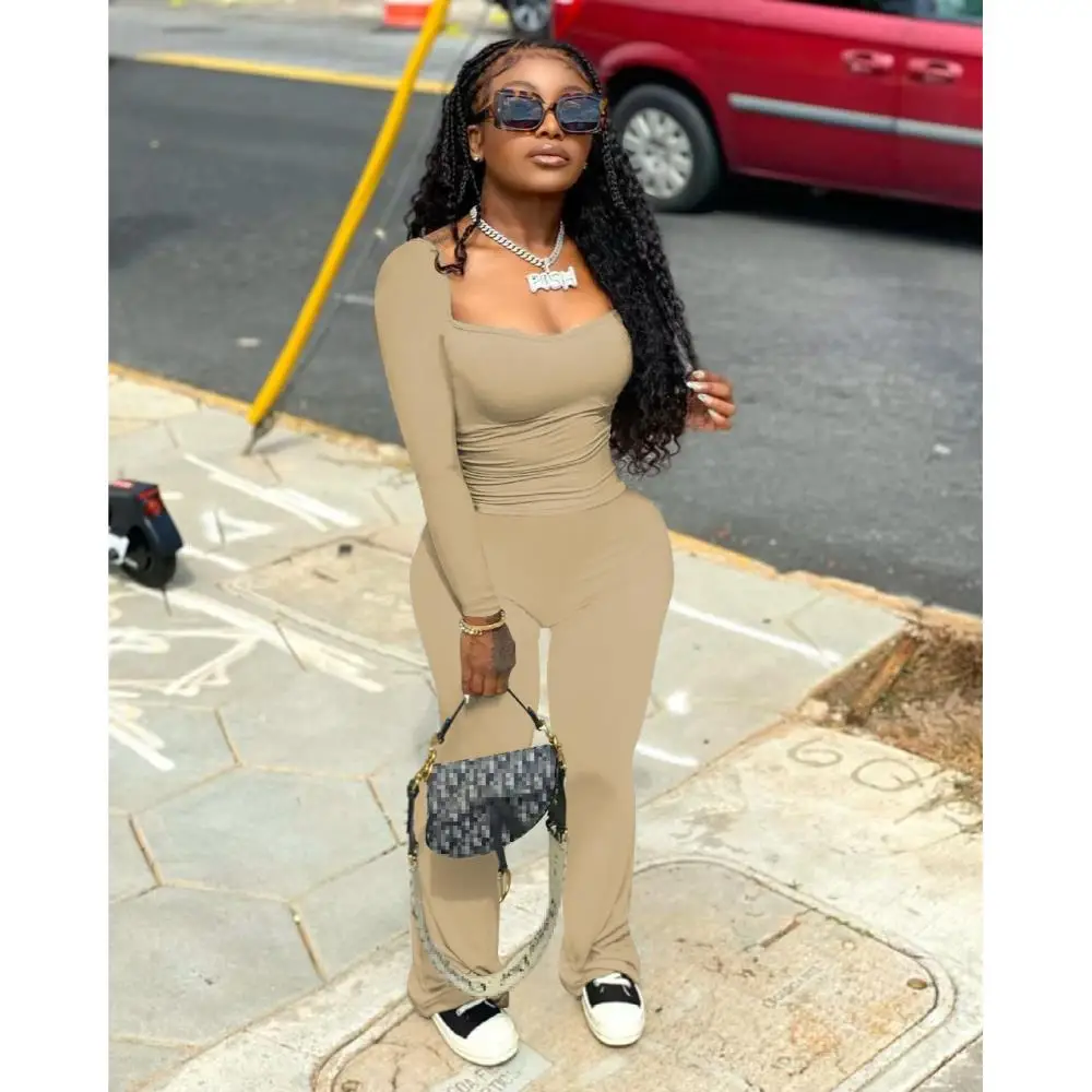 Solid Color Stretchy Outfit Women's Autumn 2 Piece Sets Squared Neck Long Sleeve Bodycon Top+Slim and Flared Long Pants Trousers
Solid Color Stretchy Outfit Women's Autumn 2 Piece Sets Squared Neck Long Sleeve Bodycon Top+Slim and Flared Long Pants Trousers
