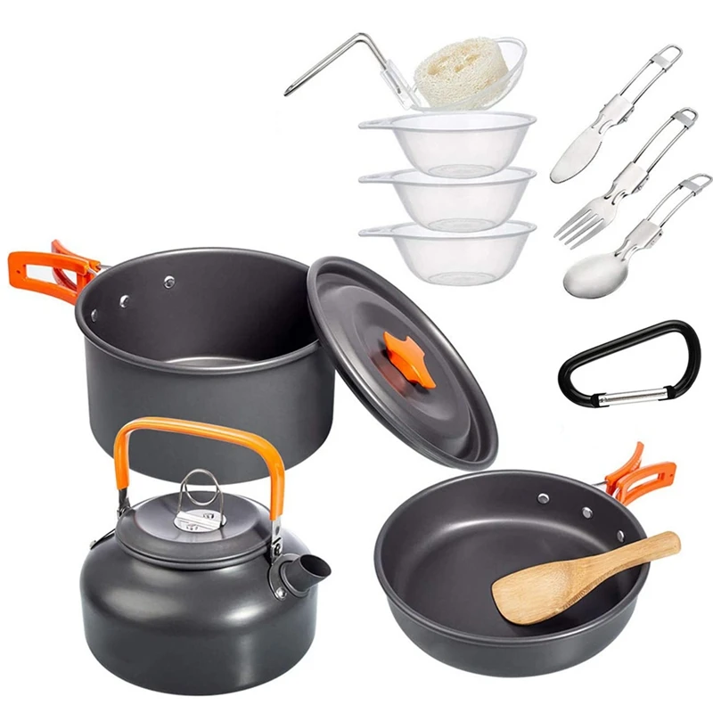 Camping Cookware Mess Kit, Lightweight Pot Pan Kettle with Tongs, Folding Fork Spoon for Outdoor Camping Backpacking
Camping Cookware Mess Kit, Lightweight Pot Pan Kettle with Tongs, Folding Fork Spoon for Outdoor Camping Backpacking
