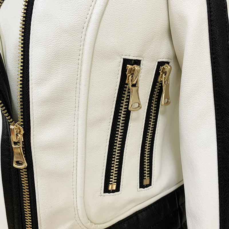 HIGH QUALITY Newest Fashion 2021 Designer Motorcycle Jacket Women's Black White Color Block Synthetic Leather Jacket
HIGH QUALITY Newest Fashion 2021 Designer Motorcycle Jacket Women's Black White Color Block Synthetic Leather Jacket