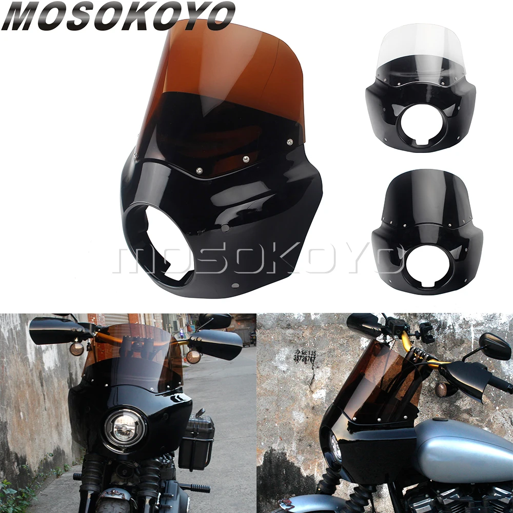 

Motorcycle 11" Smoke Windshield Wind Deflector Fairing 5 3/4" Headlight Cover for Harley Dyna 06-17 Wide Glide FXDWG EFI FXDWGI