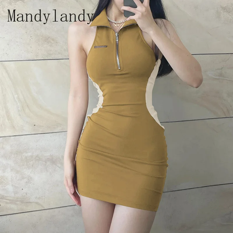 Mandylandy Women's Elegant Patchwork Bodycon Dress Ladies Sexy Halter Turn Down Collar Zipper High Waist Slim Fit Pencil Dress
Mandylandy Women's Elegant Patchwork Bodycon Dress Ladies Sexy Halter Turn Down Collar Zipper High Waist Slim Fit Pencil Dress