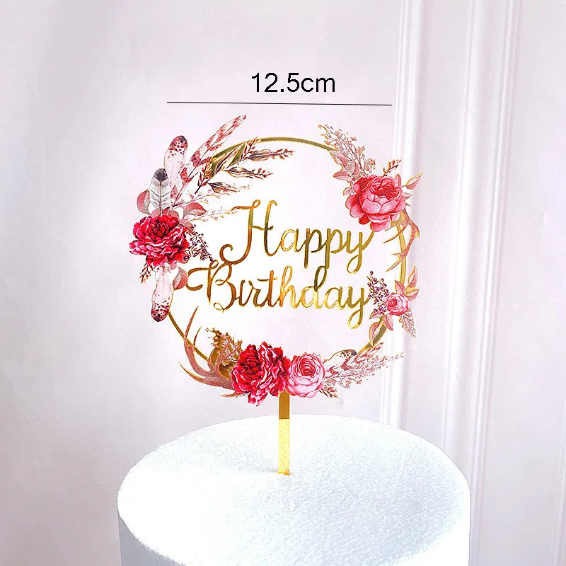 New Ins Happy Birthday Cake Topper Acrylic Gold For Kids Party Decorations Dessert Supplies Promotion | Дом и сад