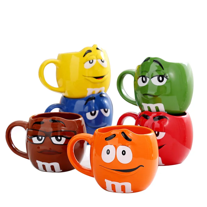 

600ML M&M Bean Large Capacity Coffee Mug Breakfast Tea Milk Cups and Mugs With Spoon Ceramic Expression Creative Drinkware