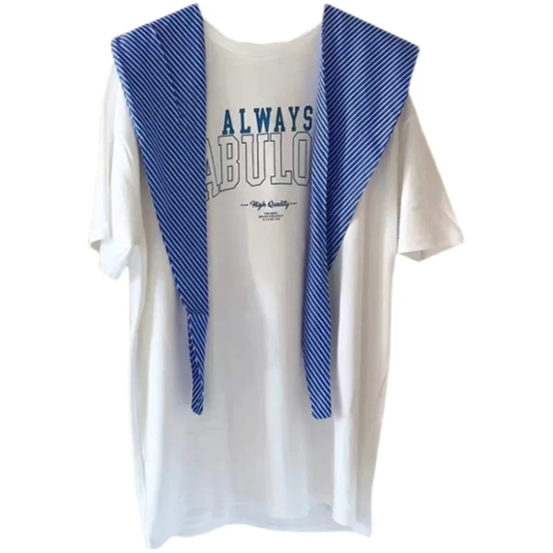 Summer New Style Small Striped Shawl + Letter T-shirt Dress for Women Loose Slimming Temperament Student Temperamental
Summer New Style Small Striped Shawl + Letter T-shirt Dress for Women Loose Slimming Temperament Student Temperamental