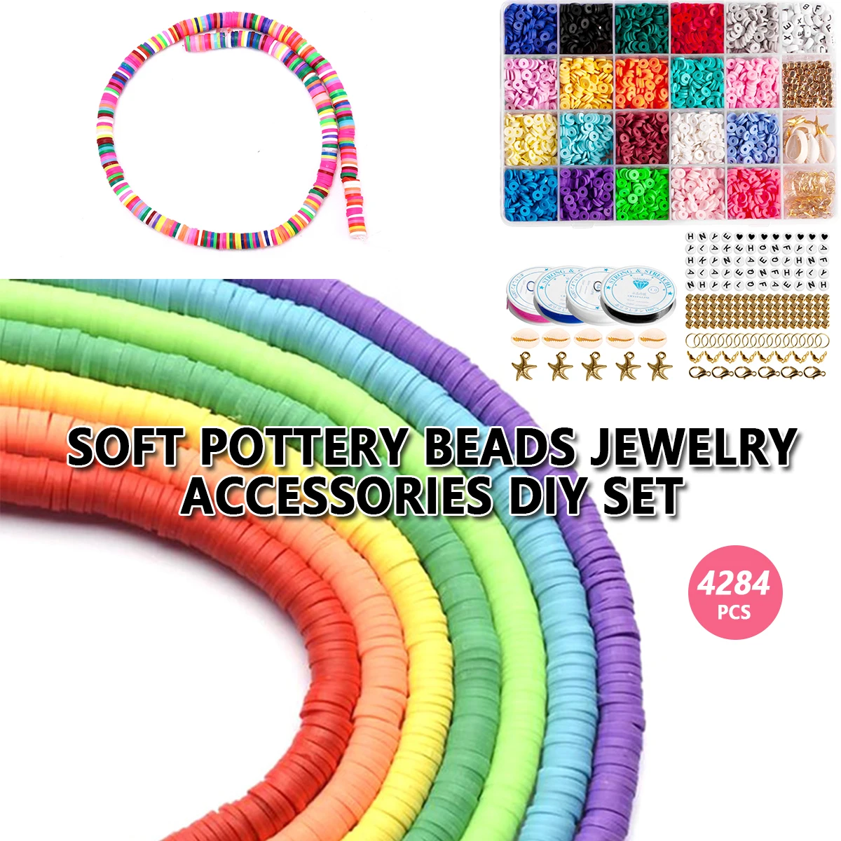 4284Pcs/Box Clay Flat Beads Disk Beads Round Clay Spacer Beads with Elastic Strings Arts Crafts DIY Kits Jewelry Making Supplies
4284Pcs/Box Clay Flat Beads Disk Beads Round Clay Spacer Beads with Elastic Strings Arts Crafts DIY Kits Jewelry Making Supplies