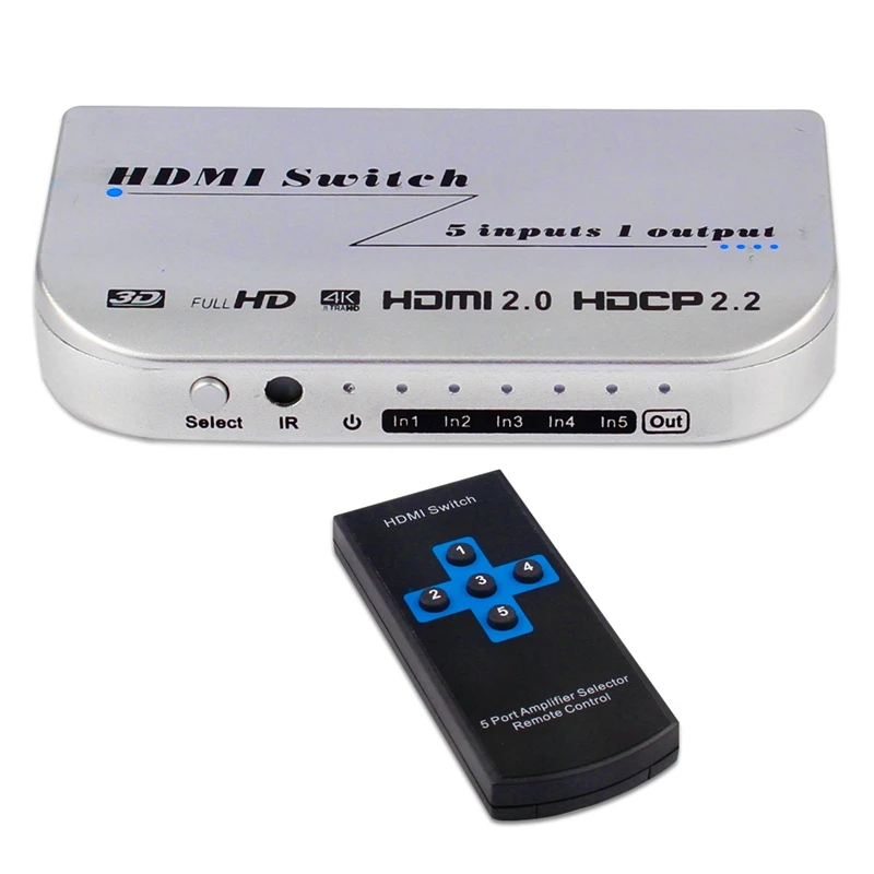 HDMI 5x1 Switch 4K 60Hz Audio Video Switcher HDR Full HD 1080P 4K 5 in 1 out For PS3 PS4 PS5 DVD PC Computer to TV HDTV Monitor
HDMI 5x1 Switch 4K 60Hz Audio Video Switcher HDR Full HD 1080P 4K 5 in 1 out For PS3 PS4 PS5 DVD PC Computer to TV HDTV Monitor