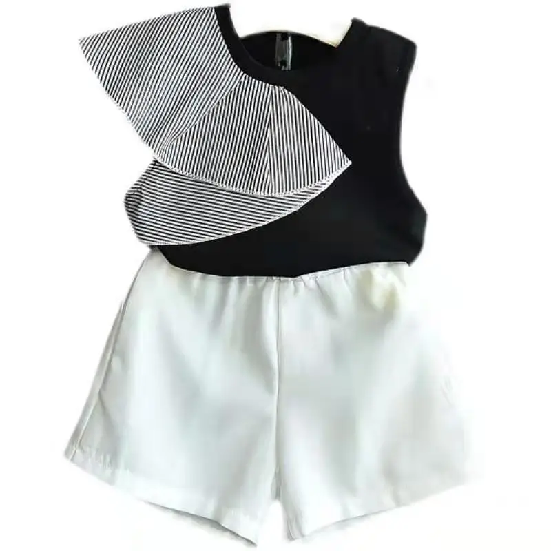 Girls Summer New Princess Suit Korean Style Fashion Vest Chiffon Shorts Two-piece Trend Clothing Sets