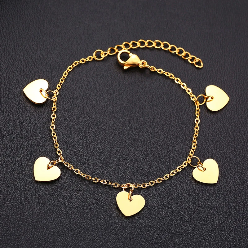 Женский браслет золотой шарм в форме сердца регулируемый из нержавеющей стали