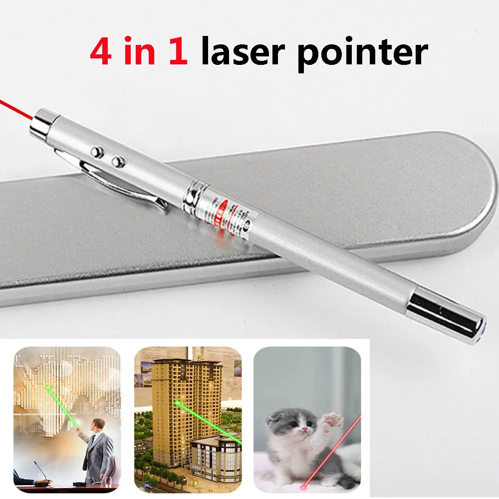 

Four-in-one laser pointer retractable electronic pointer command speech conference ballpoint pen laser LED light instruction