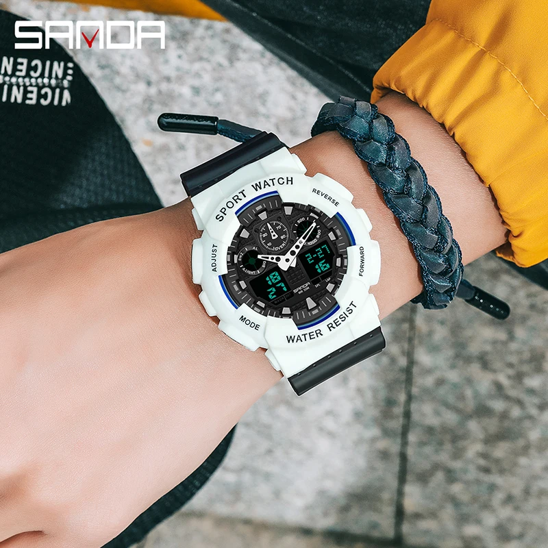 SANDA G стильные модные спортивные часы Светодиодные мужские военные будильник