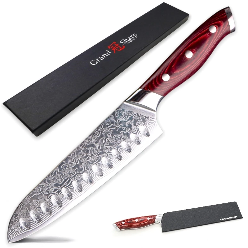Grandsharp Japanese Damascus Steel Santoku Sushi Sashimi Chef Knife 67 Layers VG-10 Damascus Steel Kitchen Knife with Gift Box
Grandsharp Japanese Damascus Steel Santoku Sushi Sashimi Chef Knife 67 Layers VG-10 Damascus Steel Kitchen Knife with Gift Box