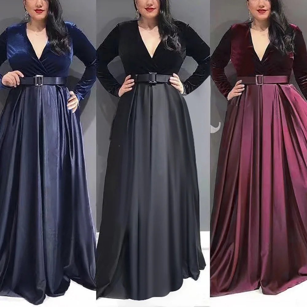 African Ladies Dresses Floor Length Velvet Solid V Neck Full Sleeve High Waisted Elegant Luxury Evening Night Party Dress Cloth
African Ladies Dresses Floor Length Velvet Solid V Neck Full Sleeve High Waisted Elegant Luxury Evening Night Party Dress Cloth