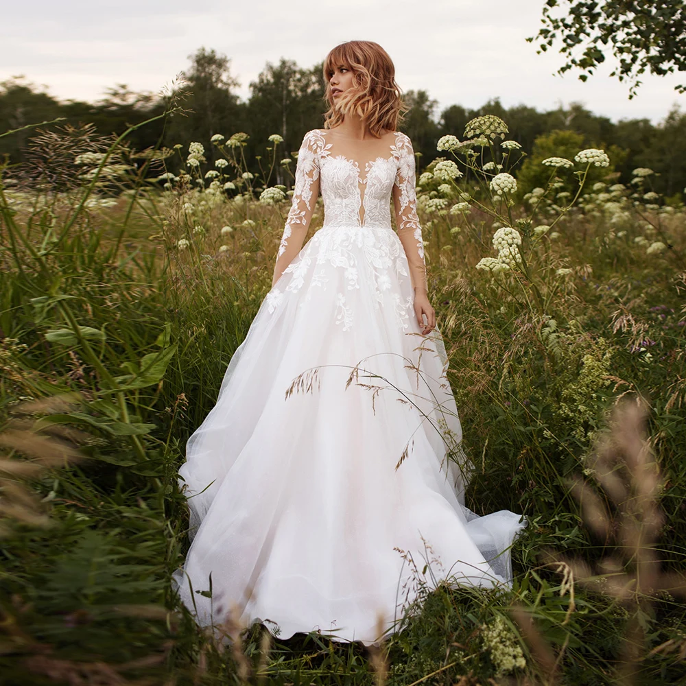 Exquisite White Wedding Dress B Neck Formal Bridal Party Gown For Woman With Long Sleeves Applique Sweep Train Robe De Mariage
Exquisite White Wedding Dress B Neck Formal Bridal Party Gown For Woman With Long Sleeves Applique Sweep Train Robe De Mariage