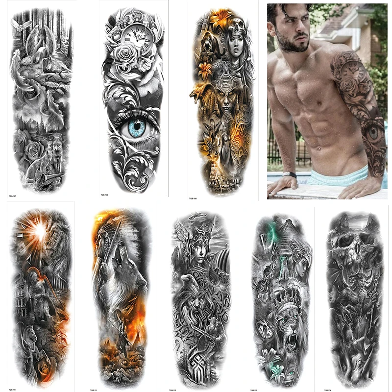 Временные татуировки на всю руку для мужчин наклейки искусственные с рисунком
