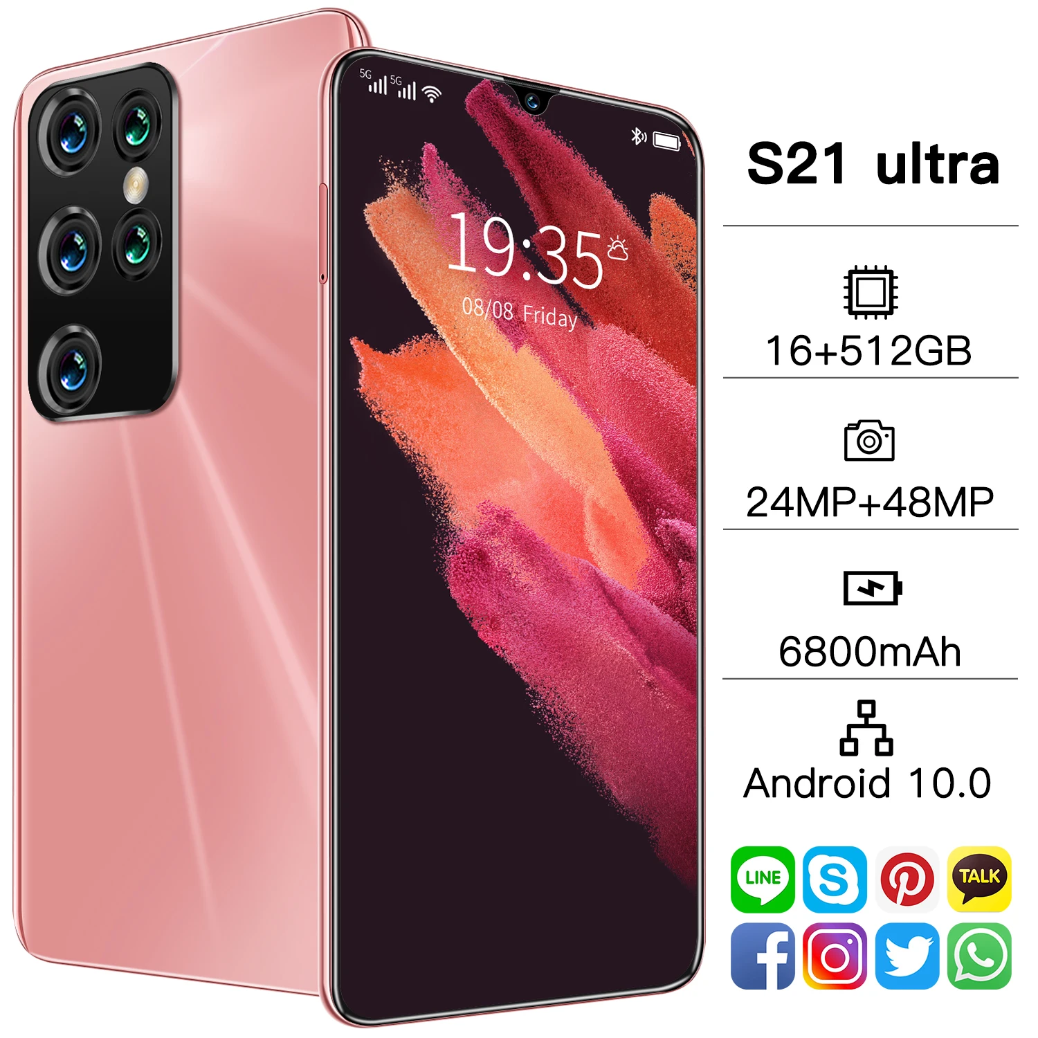 Galay S21 Ultra 7.1 Inch Smartphone 6800mAh Unlock Global Version 4G 5G Android 10.0 24MP+48MP 16GB+512GB Celulares Smartphone
Galay S21 Ultra 7.1 Inch Smartphone 6800mAh Unlock Global Version 4G 5G Android 10.0 24MP+48MP 16GB+512GB Celulares Smartphone