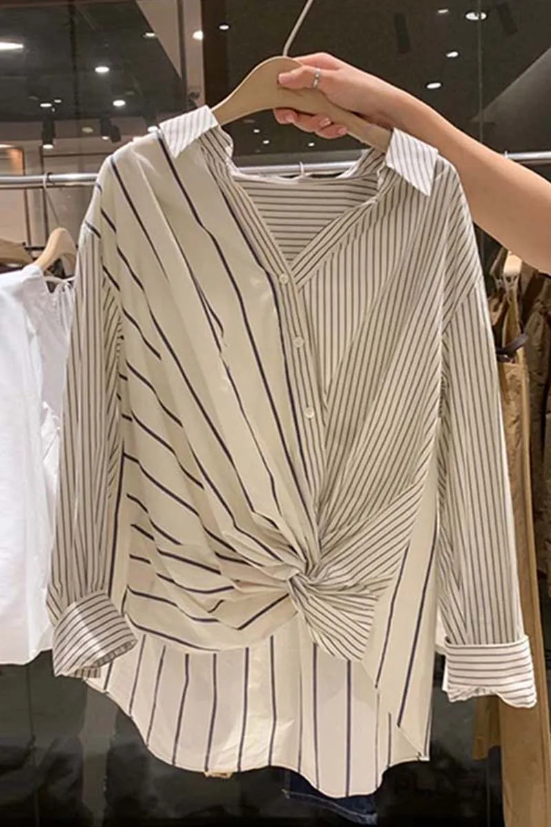 Fashion small fresh autumn new striped stitching shirt twisted long-sleeved cardigan casual top blouse women
Fashion small fresh autumn new striped stitching shirt twisted long-sleeved cardigan casual top blouse women