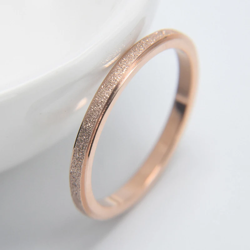 High quality Fashion Simple Scrub Stainless Steel Women 's Rings 2 mm Width Rose Gold Color Finger Gift For Girl Jewelry | Украшения и