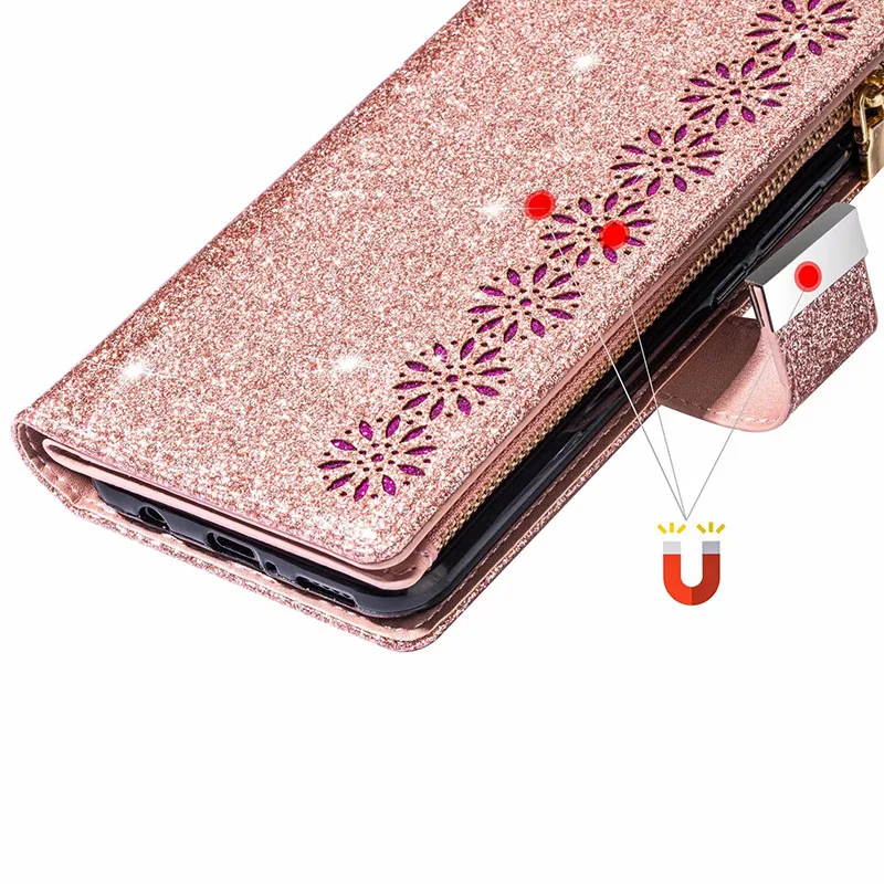 Multi-card Glitter Hollow Flowers Zipper Leather Wallet Case With Lanyard For Huawei P40 P30 P20 Pro Huawei Mate 20 Pro P Smart
Multi-card Glitter Hollow Flowers Zipper Leather Wallet Case With Lanyard For Huawei P40 P30 P20 Pro Huawei Mate 20 Pro P Smart