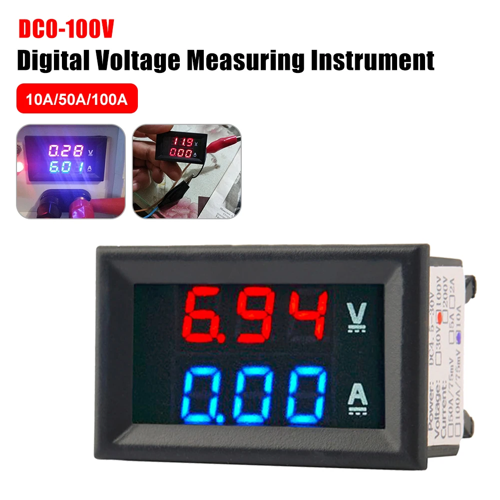 DC 100V 10-100A Digital Voltmeter Ammeter Mini Amp Volt Tester with Dual LED Display Voltage Current Gauge Detector
DC 100V 10-100A Digital Voltmeter Ammeter Mini Amp Volt Tester with Dual LED Display Voltage Current Gauge Detector