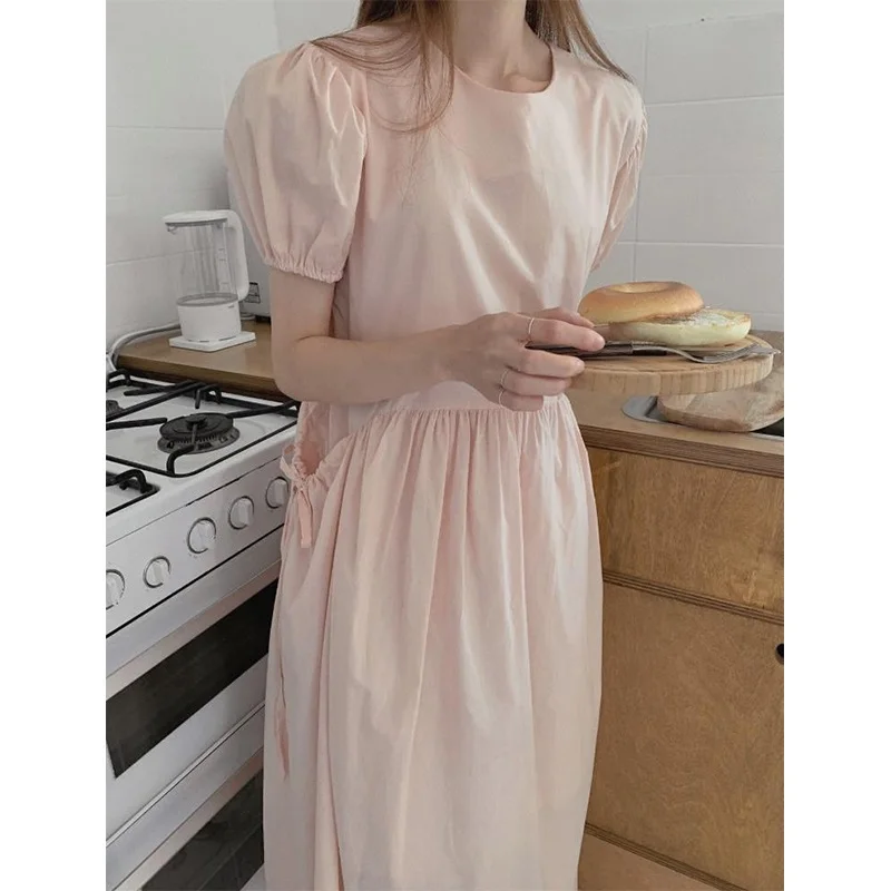 Sweet dress with double pockets loose bow tie with puff sleeve skirt women apparel one size Summer dress y2k Long skirt vintage
Sweet dress with double pockets loose bow tie with puff sleeve skirt women apparel one size Summer dress y2k Long skirt vintage