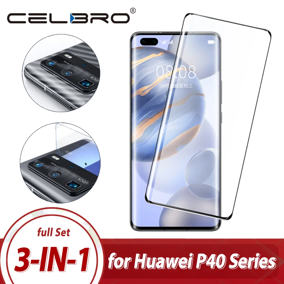 Полный комплект 3 в 1 закаленное стекло для Huawei P40 Pro защита экрана наклейка из