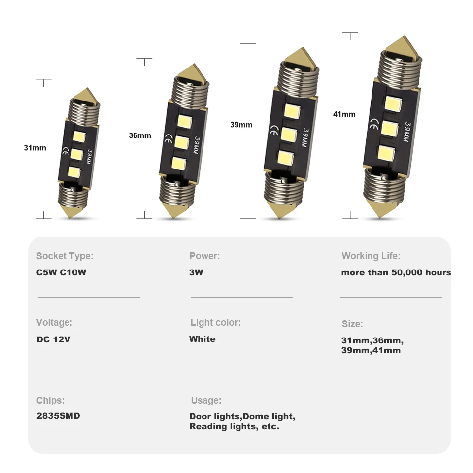 ANMINGPU 2X Signal Lamp Led C5W Canbus 31mm 36mm 39mm 41mm C10W Led Festoon 2835SMD License Plate Light Reading Light White 12V
ANMINGPU 2X Signal Lamp Led C5W Canbus 31mm 36mm 39mm 41mm C10W Led Festoon 2835SMD License Plate Light Reading Light White 12V