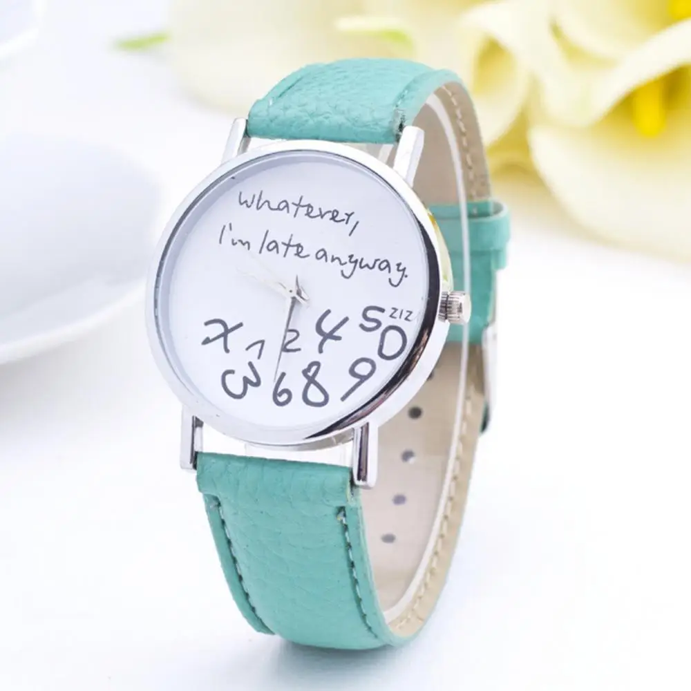 Women Whatever Im Late Anyway Letter Round Dial Faux Leather Strap Quartz Watch Fashion Letters Numbers Adjustable Women's Watch
Women Whatever Im Late Anyway Letter Round Dial Faux Leather Strap Quartz Watch Fashion Letters Numbers Adjustable Women's Watch