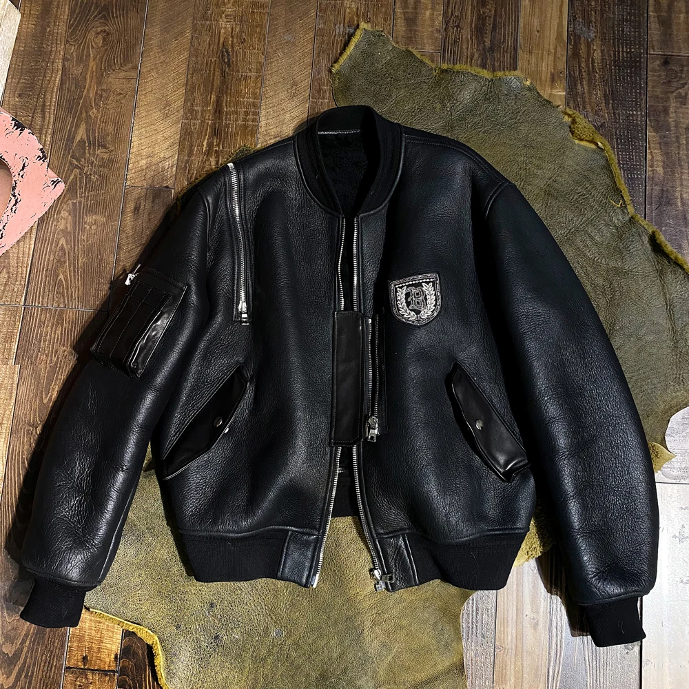 CD999 Cidu European US Size High Quality Super Warm Genuine Sheep Leather Coat Mens Big B3 Shearling Bomber Merino Fur Jacket
CD999 Cidu European US Size High Quality Super Warm Genuine Sheep Leather Coat Mens Big B3 Shearling Bomber Merino Fur Jacket