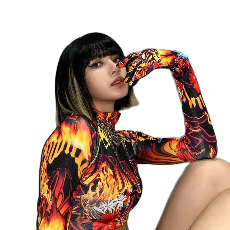 Flame Print Women Crop Top T Shirt Long Sleeve Gloves Turtleneck Bodycon Lady Sexy Streetwear 2021 Autumn Winter Club Gothic
Flame Print Women Crop Top T Shirt Long Sleeve Gloves Turtleneck Bodycon Lady Sexy Streetwear 2021 Autumn Winter Club Gothic