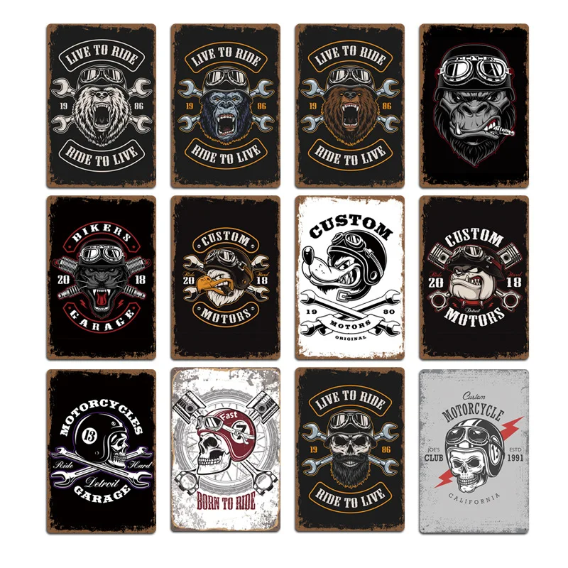 Creative Skull Eagle Motorcycle Poster Garage Tool Pin Up Tin Signs Metal Plate Plaques Art Decorative Painting For Motor Club | Дом и сад