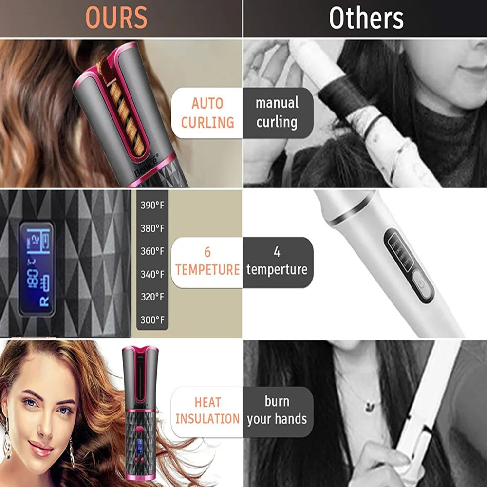 2021 Hair Curler Auto iron USB Rechargeable Curling Iron Curls Waves LCD Display Ceramic Curly Rotating Curler styler
2021 Hair Curler Auto iron USB Rechargeable Curling Iron Curls Waves LCD Display Ceramic Curly Rotating Curler styler
