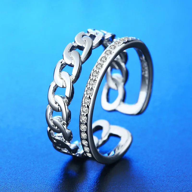 PANJBJ 925 Sterling Silver Simple Fashion Micro CZ Twisted Two Rows Rings For Women Adjustable Index Finger Ring
PANJBJ 925 Sterling Silver Simple Fashion Micro CZ Twisted Two Rows Rings For Women Adjustable Index Finger Ring