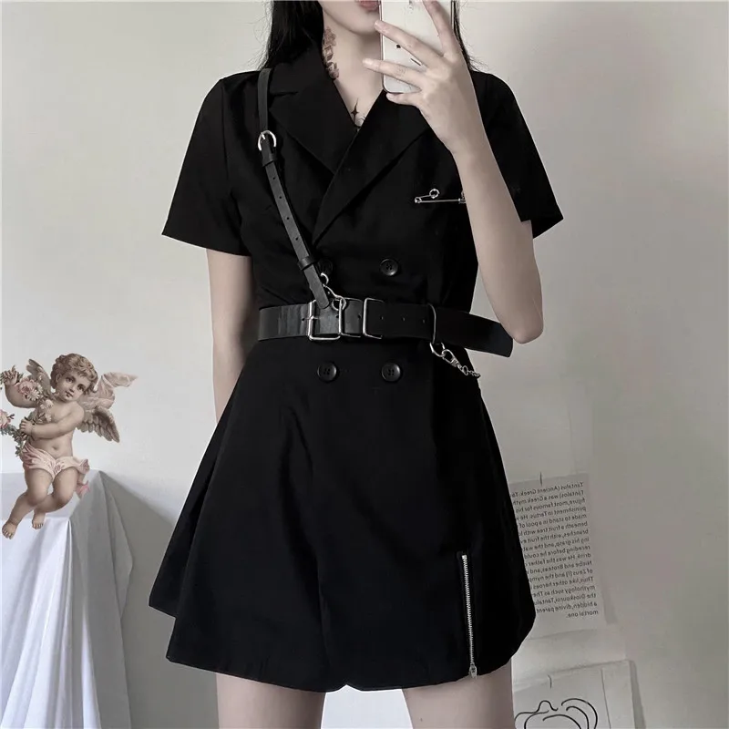 GothGotik Gothic Black Double Breasted Notch Collar Suit Style Dress Cool Sweet Short Sleeve Slim Summer Dresses Casual Vintage
GothGotik Gothic Black Double Breasted Notch Collar Suit Style Dress Cool Sweet Short Sleeve Slim Summer Dresses Casual Vintage