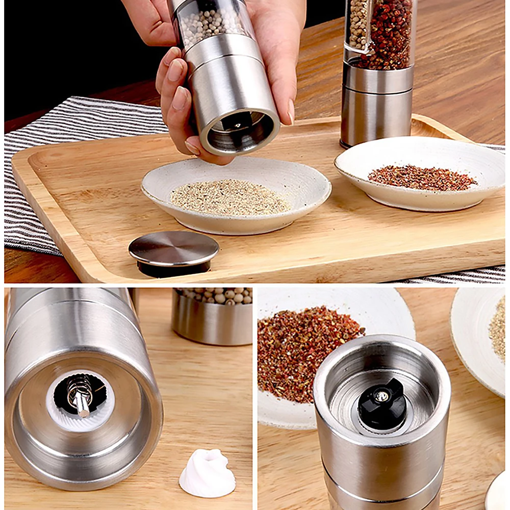 2 in 1 Salt and Pepper Grinder Stainless Steel Pepper Mill Manual Spice Grinder Kitchen Tools Accessories
2 in 1 Salt and Pepper Grinder Stainless Steel Pepper Mill Manual Spice Grinder Kitchen Tools Accessories