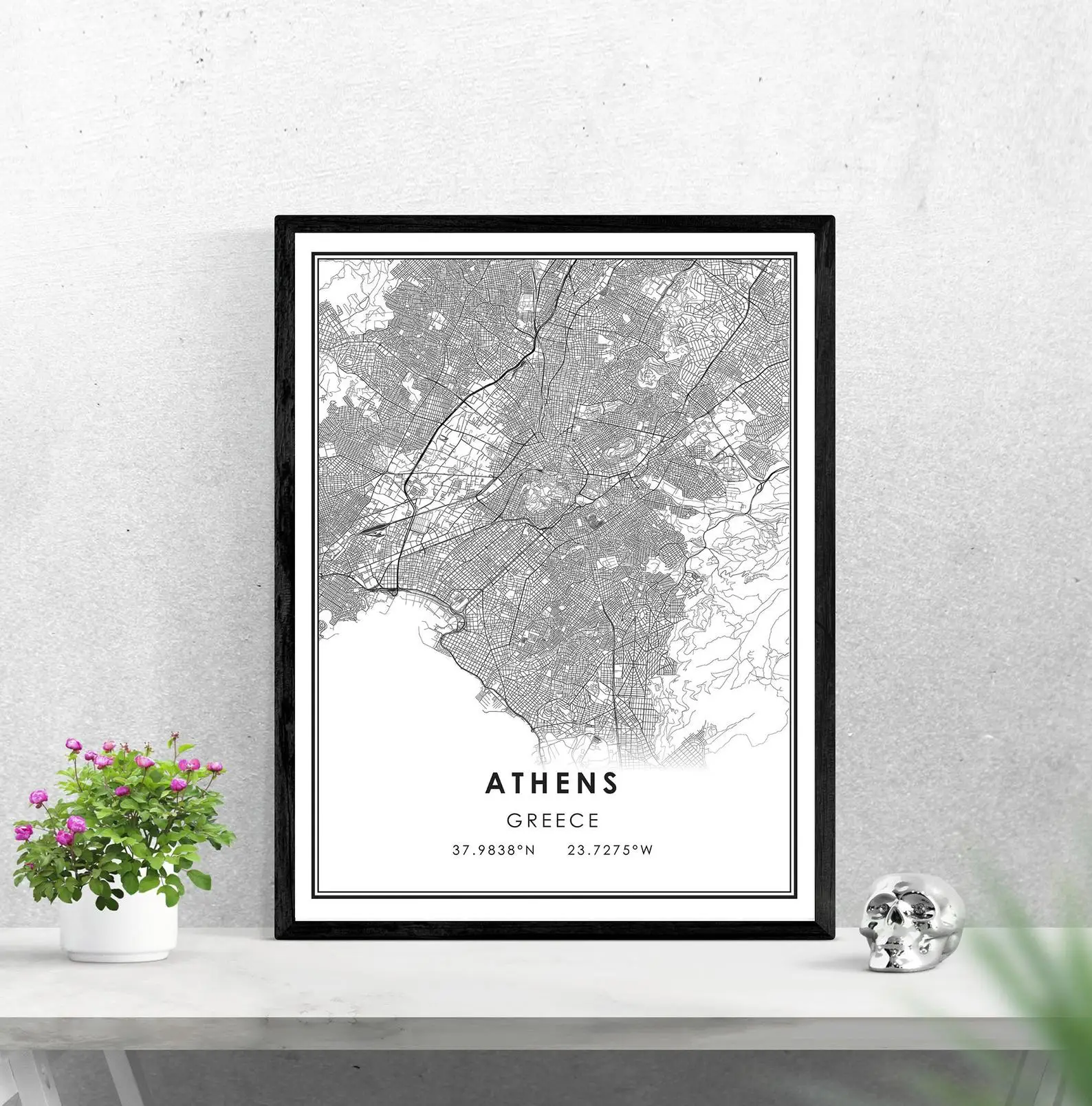 Плакат с картой Афин холст | Карта города Афины Греция печать плакатов
