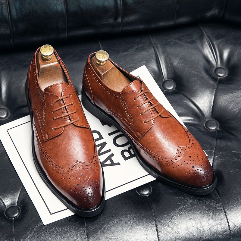 Man Brogue Leather Shoes Fashion Men Wedding Dress Formal Non-slip Outsole Shoes Leather Luxury Lace-Up Office Party Shoes
Man Brogue Leather Shoes Fashion Men Wedding Dress Formal Non-slip Outsole Shoes Leather Luxury Lace-Up Office Party Shoes