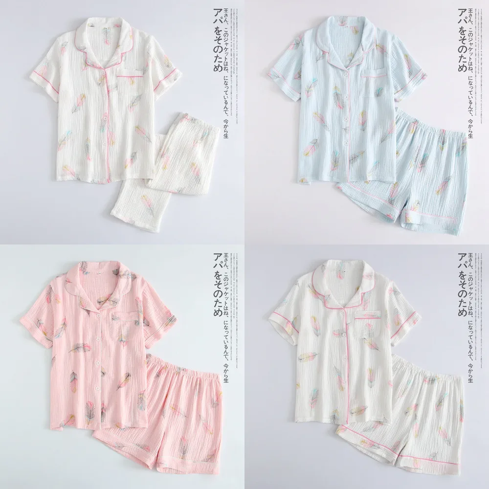 2021 Ladies Summer New Short-sleeved Shorts Pajamas 100% Cotton Crepe Home Service Suit Simple and Beautiful Comfortable Suit
2021 Ladies Summer New Short-sleeved Shorts Pajamas 100% Cotton Crepe Home Service Suit Simple and Beautiful Comfortable Suit