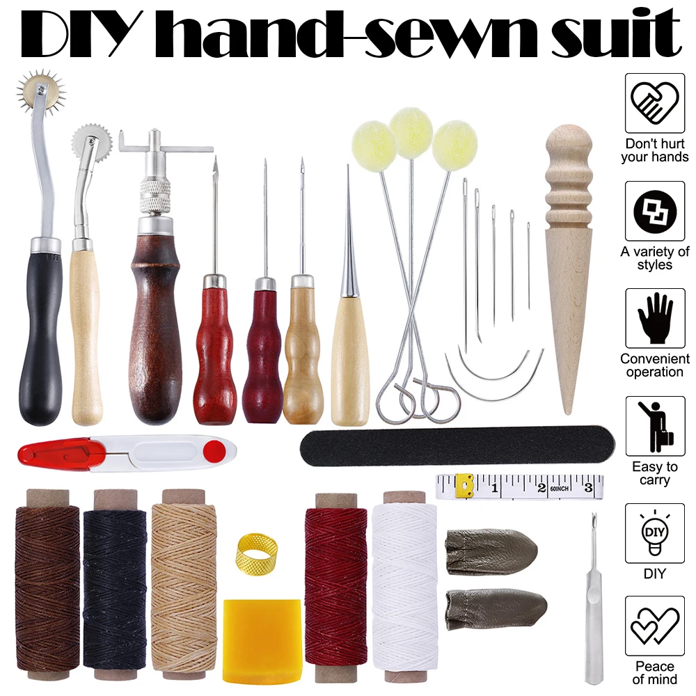 Leather Craft Tools Set Leather Sewing Kit Hand Sewing Awl Stitching Punch Carving Work Saddle Groover Set for Beginners
Leather Craft Tools Set Leather Sewing Kit Hand Sewing Awl Stitching Punch Carving Work Saddle Groover Set for Beginners