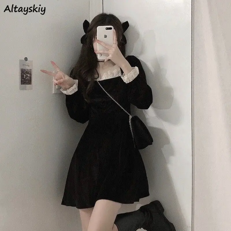 Black Dress Women Patchwork Gothic Dark Long Sleeve Mini Square Collar Preppy Style Temperament Spring Fall Vintage Slim Vestido
Black Dress Women Patchwork Gothic Dark Long Sleeve Mini Square Collar Preppy Style Temperament Spring Fall Vintage Slim Vestido