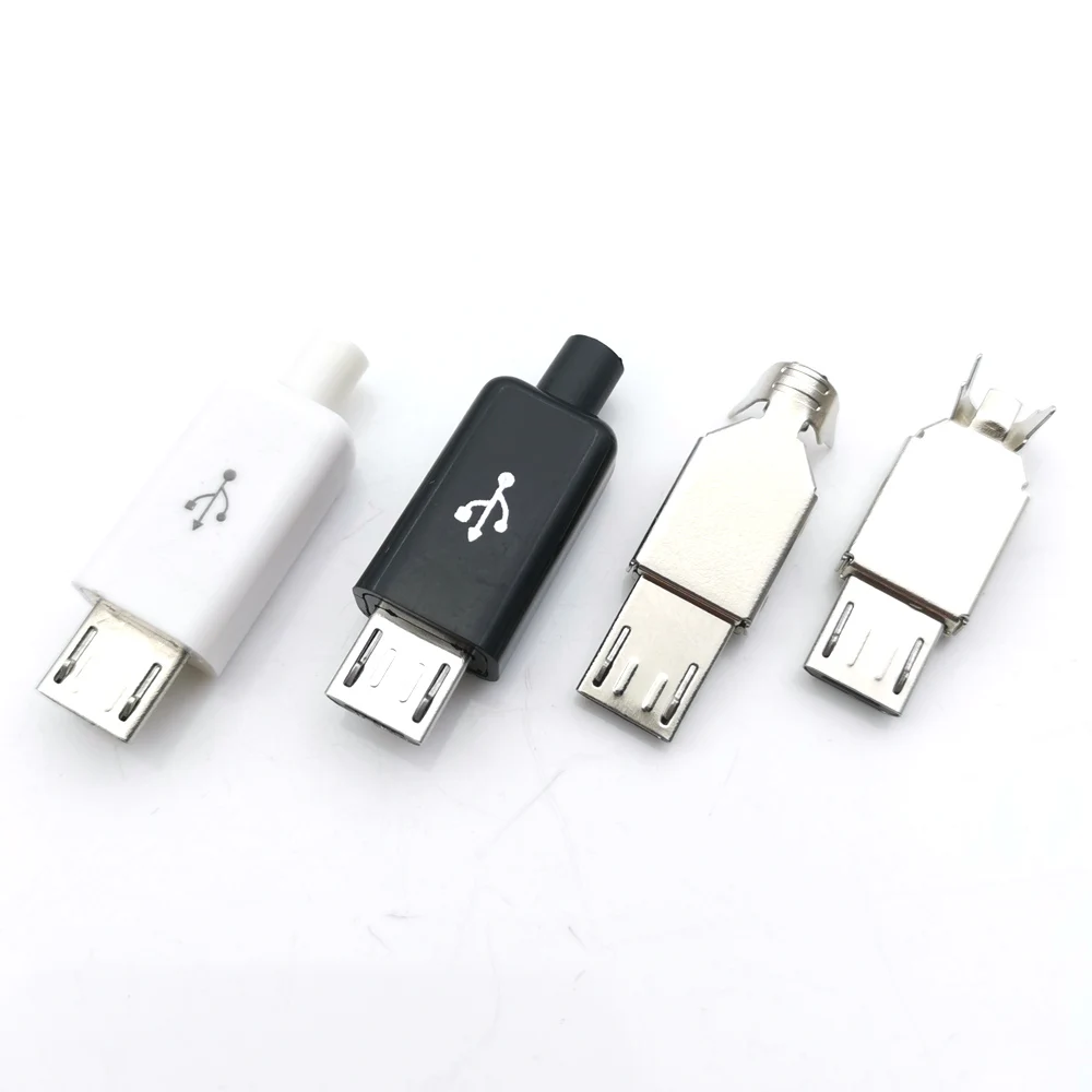 

4/3 in 1 Micro USB Male plug connector 4 5pin Black/White welding Data OTG line interface DIY data cable accessories 1A/2A