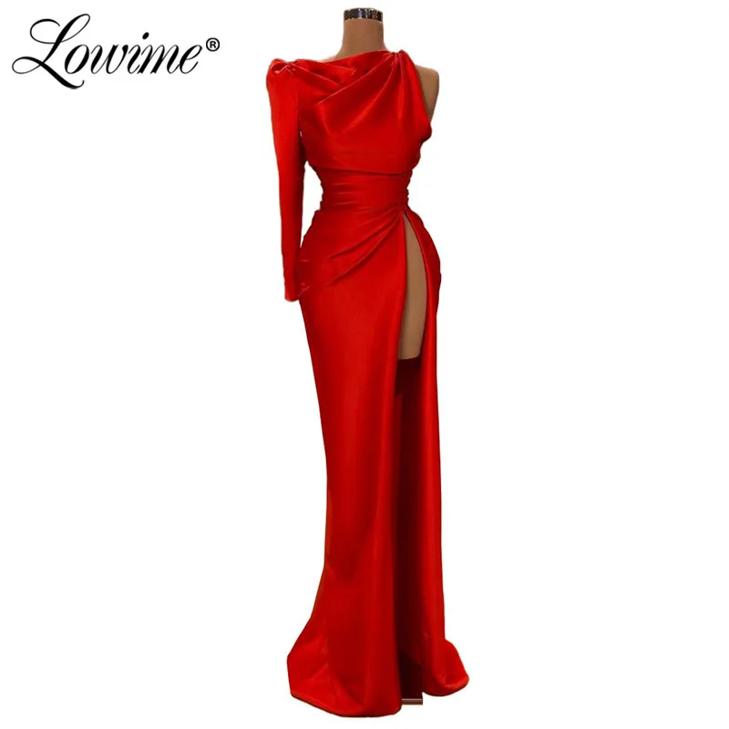 

Элегантное вечернее платье на одно плечо с красной ковровой дорожкой платья знаменитостей с высоким разрезом с длинными рукавами Abiye вечер...