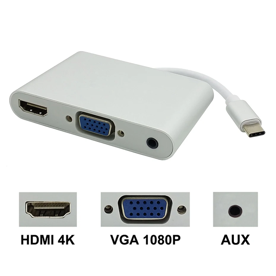3 in 1 Type C HUB to HDMI VGA AUX 3.5mm Audio Video Adapter 4K 1080P USB-C USB3.1 Converter Adaptador for TV Laptop Earphone
3 in 1 Type C HUB to HDMI VGA AUX 3.5mm Audio Video Adapter 4K 1080P USB-C USB3.1 Converter Adaptador for TV Laptop Earphone