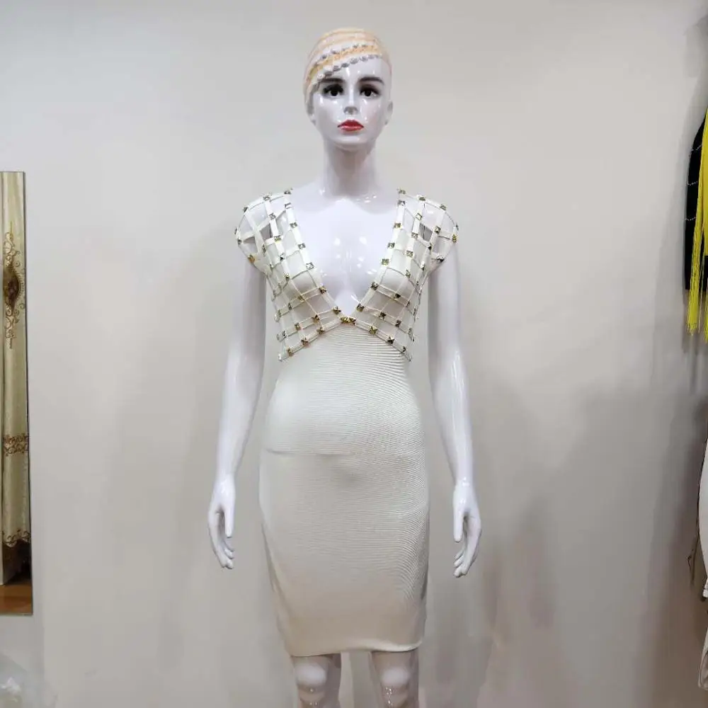 Sexy women deep V neck bandage dress summer hollow out handmade beading mesh see through night club party evening lady dresses
Sexy women deep V neck bandage dress summer hollow out handmade beading mesh see through night club party evening lady dresses