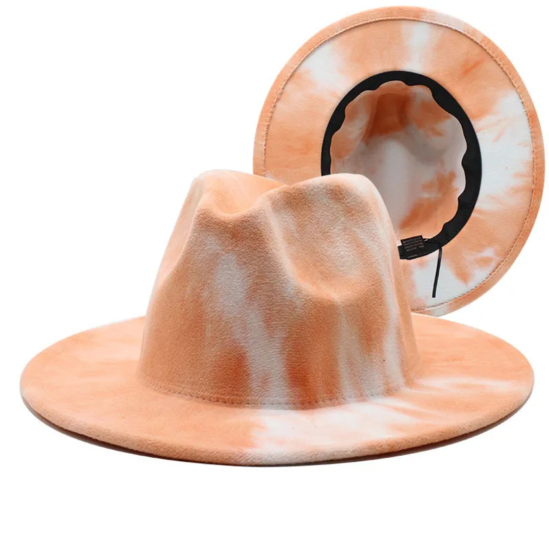 Printed tie-dye fedora hat women's wide brim jazz top hat autumn and winter ladies new woolen hat Panama hat wholesale 
Printed tie-dye fedora hat women's wide brim jazz top hat autumn and winter ladies new woolen hat Panama hat wholesale