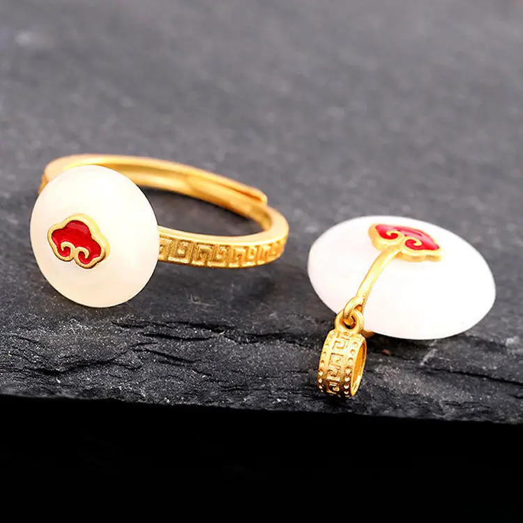S925 Sterling Silver Ancient Gold Natural Hetian Jade Peace Buckle Forbidden City Style Ruyi Safety Ring Open Ring Ornament
S925 Sterling Silver Ancient Gold Natural Hetian Jade Peace Buckle Forbidden City Style Ruyi Safety Ring Open Ring Ornament