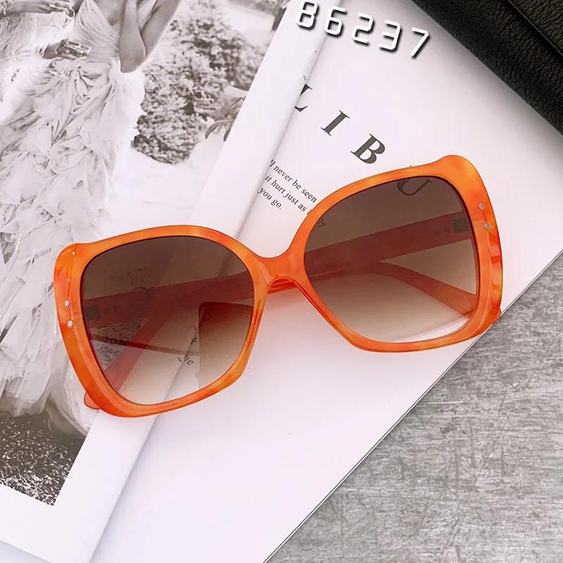 Модные оранжевые большие квадратные очки прозрачная оправа женские